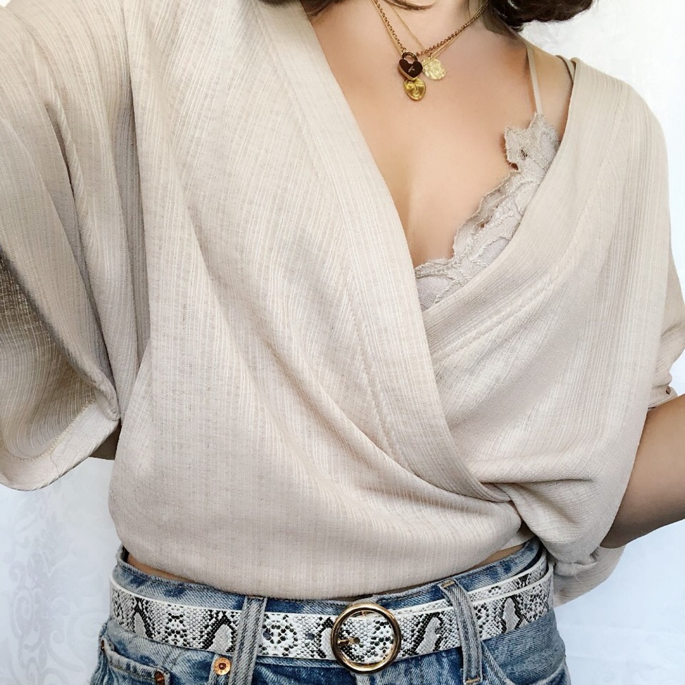 Last 1✨🆕Merci Nude Deep V Kimono Wrap Top - Picture 4 of 8